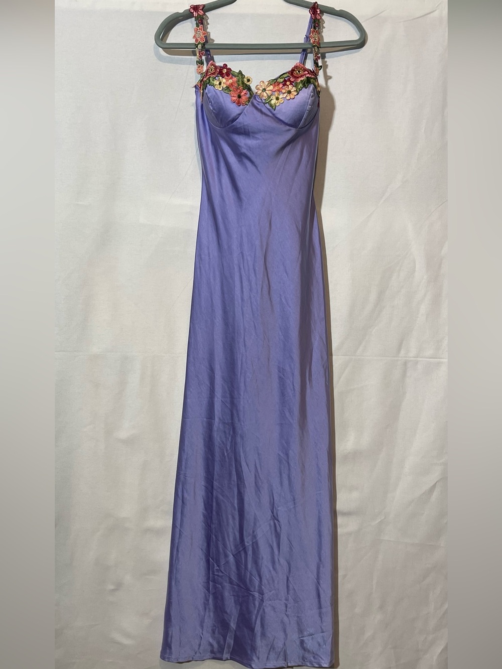 Lilac Floral-Trim Maxi Slip Dress